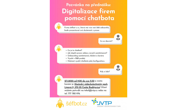 Přijď do JVTP a digitalizuj svoji firmu pomocí CHATBOTA