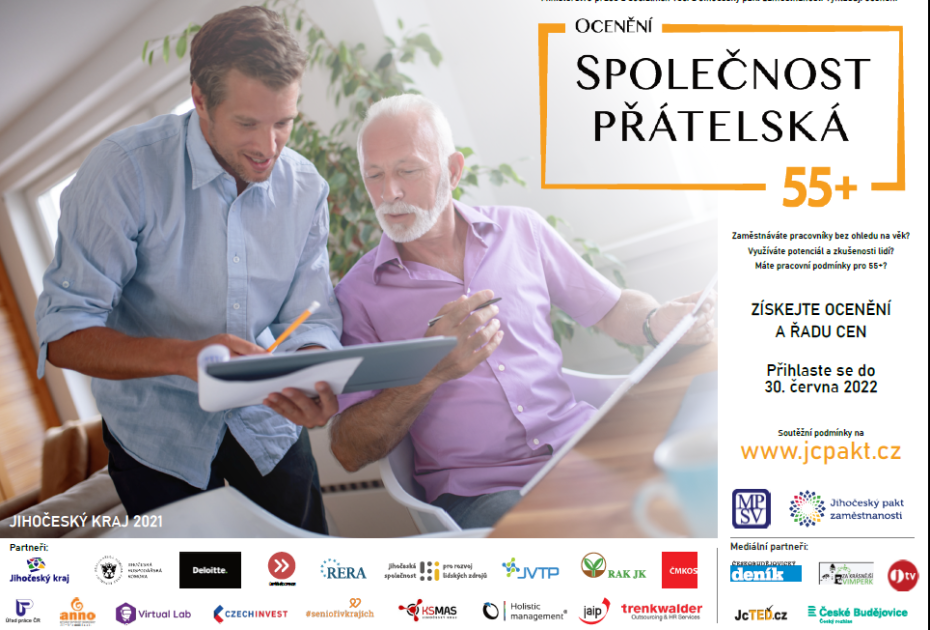 !! Prodloužení termínu přihlášení do třetího ročníku soutěže Společnost přátelská zaměstnávání 55+!!