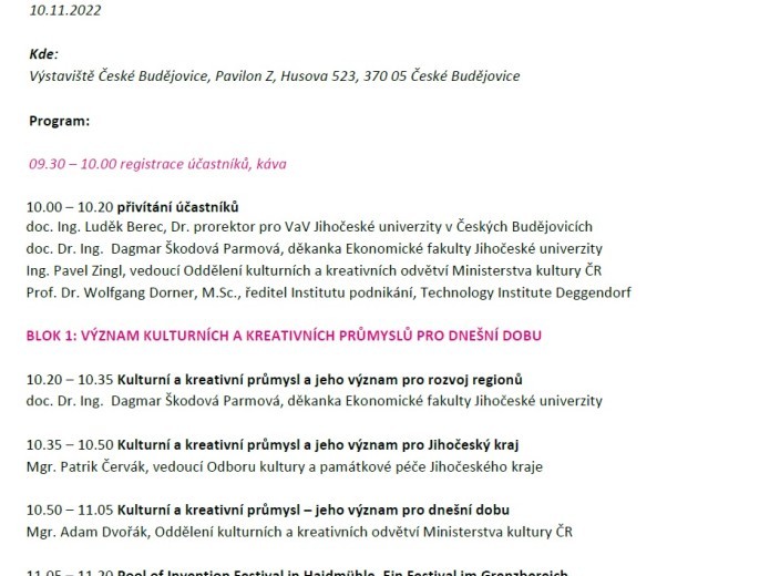 Konference Kulturní a kreativní příhraničí Jihočeského kraje a Dolního Bavorska