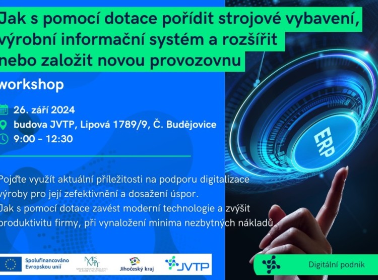 Jak s pomocí dotace pořídit strojové vybavení, výrobní informační systém a rozšířit nebo založit novou provozovnu