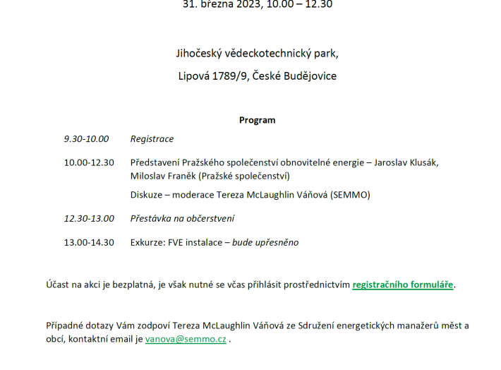 Seminář Pražské společenství obnovitelné energie