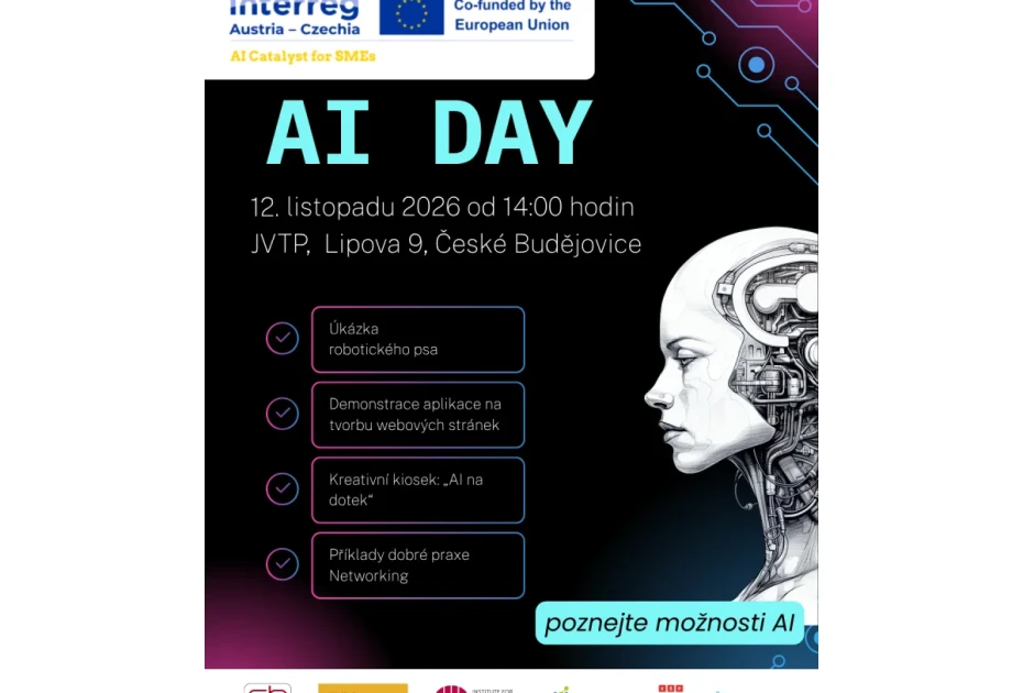 AI DAY: Poznejte možnosti umělé inteligence pro malé a střední podniky v Jihočeském kraji.