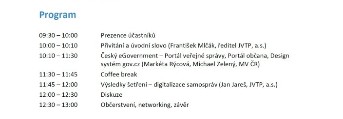 Pozvánka do JVTP na seminář Digitalizace veřejné správy a samospráv